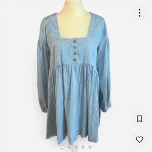 Light blue Anthropologie dress w button front & tiered skirt Size M